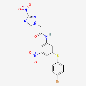 molecular formula C16H11BrN6O5S B4657904 N-{3-[(4-bromophenyl)sulfanyl]-5-nitrophenyl}-2-(3-nitro-1H-1,2,4-triazol-1-yl)acetamide 