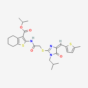 molecular formula C27H33N3O4S3 B4659091 ISOPROPYL 2-{[2-({1-ISOBUTYL-4-[(E)-1-(5-METHYL-2-THIENYL)METHYLIDENE]-5-OXO-4,5-DIHYDRO-1H-IMIDAZOL-2-YL}SULFANYL)ACETYL]AMINO}-4,5,6,7-TETRAHYDRO-1-BENZOTHIOPHENE-3-CARBOXYLATE 