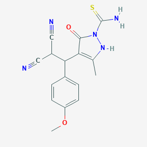 4-[2,2-dicyano-1-(4-methoxyphenyl)ethyl]-5-hydroxy-3-methyl-1H-pyrazole-1-carbothioamide
