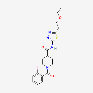 molecular formula C19H23FN4O3S B4659161 N-[5-(2-ethoxyethyl)-1,3,4-thiadiazol-2-yl]-1-(2-fluorobenzoyl)piperidine-4-carboxamide 