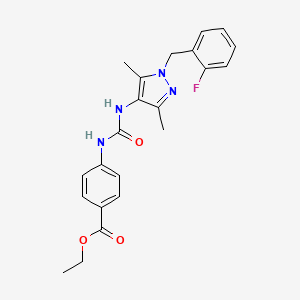 molecular formula C22H23FN4O3 B4659191 ethyl 4-[({[1-(2-fluorobenzyl)-3,5-dimethyl-1H-pyrazol-4-yl]amino}carbonyl)amino]benzoate 
