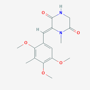 molecular formula C16H22N2O5 B046593 4-Methyl-3-(2,4,5-trimethoxy-3-methylphenylmethyl)-2,5-piperazinedione CAS No. 120040-29-1