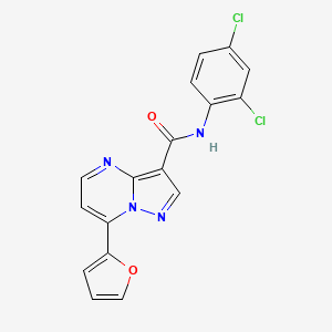 molecular formula C17H10Cl2N4O2 B4659304 Pyrazolo[1,5-a]pyrimidine-3-carboxamide, N-(2,4-dichlorophenyl)-7-(2-furanyl)- 