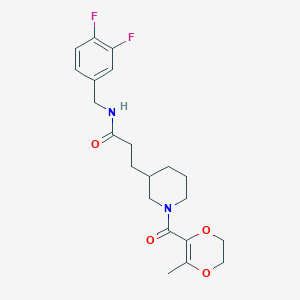 molecular formula C21H26F2N2O4 B4660592 N-(3,4-difluorobenzyl)-3-{1-[(3-methyl-5,6-dihydro-1,4-dioxin-2-yl)carbonyl]-3-piperidinyl}propanamide 