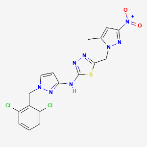 molecular formula C17H14Cl2N8O2S B4661002 N-[1-(2,6-DICHLOROBENZYL)-1H-PYRAZOL-3-YL]-N-{5-[(5-METHYL-3-NITRO-1H-PYRAZOL-1-YL)METHYL]-1,3,4-THIADIAZOL-2-YL}AMINE 