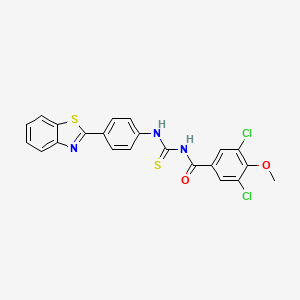 molecular formula C22H15Cl2N3O2S2 B4661087 N-{[4-(1,3-benzothiazol-2-yl)phenyl]carbamothioyl}-3,5-dichloro-4-methoxybenzamide 