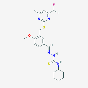 molecular formula C22H27F2N5OS2 B4661428 3-({[4-(difluoromethyl)-6-methyl-2-pyrimidinyl]thio}methyl)-4-methoxybenzaldehyde N-cyclohexylthiosemicarbazone 