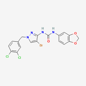 molecular formula C18H13BrCl2N4O3 B4661495 N-1,3-benzodioxol-5-yl-N'-[4-bromo-1-(3,4-dichlorobenzyl)-1H-pyrazol-3-yl]urea 