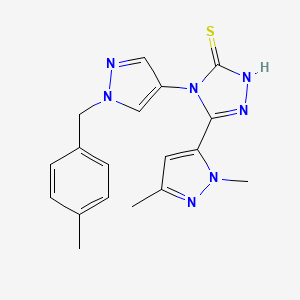 molecular formula C18H19N7S B4661622 5-(1,3-DIMETHYL-1H-PYRAZOL-5-YL)-4-[1-(4-METHYLBENZYL)-1H-PYRAZOL-4-YL]-4H-1,2,4-TRIAZOL-3-YLHYDROSULFIDE 