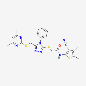 molecular formula C24H23N7OS3 B4661953 N-(3-cyano-4,5-dimethyl-2-thienyl)-2-[(5-{[(4,6-dimethyl-2-pyrimidinyl)thio]methyl}-4-phenyl-4H-1,2,4-triazol-3-yl)thio]acetamide 