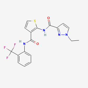 molecular formula C18H15F3N4O2S B4662025 1-ethyl-N-(3-{[2-(trifluoromethyl)phenyl]carbamoyl}thiophen-2-yl)-1H-pyrazole-3-carboxamide 