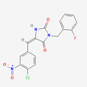 molecular formula C17H11ClFN3O4 B4662090 (5E)-5-(4-chloro-3-nitrobenzylidene)-3-(2-fluorobenzyl)imidazolidine-2,4-dione 
