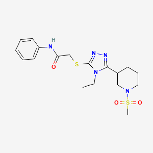 molecular formula C18H25N5O3S2 B4662359 2-({4-ethyl-5-[1-(methylsulfonyl)piperidin-3-yl]-4H-1,2,4-triazol-3-yl}sulfanyl)-N-phenylacetamide 