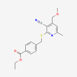 molecular formula C19H20N2O3S B4662804 Ethyl 4-({[3-cyano-4-(methoxymethyl)-6-methylpyridin-2-yl]sulfanyl}methyl)benzoate 