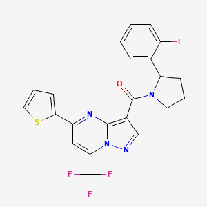 molecular formula C22H16F4N4OS B4662956 3-{[2-(2-fluorophenyl)-1-pyrrolidinyl]carbonyl}-5-(2-thienyl)-7-(trifluoromethyl)pyrazolo[1,5-a]pyrimidine 