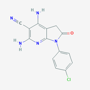 molecular formula C14H10ClN5O B046630 4,6-Diamino-1-(4-chloro-phenyl)-2-oxo-2,3-dihydro-1H-pyrrolo[2,3-b]pyridine-5-carbonitrile CAS No. 124476-84-2