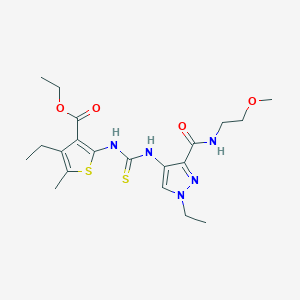 molecular formula C20H29N5O4S2 B4663595 ethyl 4-ethyl-2-({[(1-ethyl-3-{[(2-methoxyethyl)amino]carbonyl}-1H-pyrazol-4-yl)amino]carbonothioyl}amino)-5-methyl-3-thiophenecarboxylate 