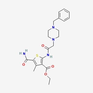 molecular formula C22H28N4O4S B4663959 ETHYL 2-[2-(4-BENZYLPIPERAZIN-1-YL)ACETAMIDO]-5-CARBAMOYL-4-METHYLTHIOPHENE-3-CARBOXYLATE 