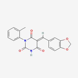 molecular formula C19H14N2O5 B4664515 (5E)-5-[(2H-1,3-BENZODIOXOL-5-YL)METHYLIDENE]-1-(2-METHYLPHENYL)-1,3-DIAZINANE-2,4,6-TRIONE 