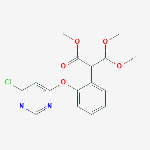 molecular formula C16H17ClN2O5 B046649 2-(2-(6-Chloro-pyrimidin-4-yloxy)-phenyl)-3,3-dimethoxy-propionic acid methyl ester CAS No. 143230-42-6
