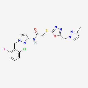 molecular formula C19H17ClFN7O2S B4665196 N~1~-[1-(2-CHLORO-6-FLUOROBENZYL)-1H-PYRAZOL-3-YL]-2-({5-[(3-METHYL-1H-PYRAZOL-1-YL)METHYL]-1,3,4-OXADIAZOL-2-YL}SULFANYL)ACETAMIDE 
