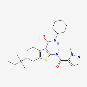 molecular formula C25H36N4O2S B4665489 N-[3-(cyclohexylcarbamoyl)-6-(2-methylbutan-2-yl)-4,5,6,7-tetrahydro-1-benzothiophen-2-yl]-1-methyl-1H-pyrazole-5-carboxamide 