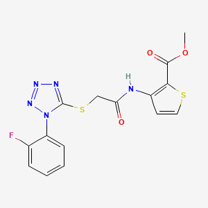molecular formula C15H12FN5O3S2 B4665575 methyl 3-[(2-{[1-(2-fluorophenyl)-1H-1,2,3,4-tetraazol-5-yl]sulfanyl}acetyl)amino]-2-thiophenecarboxylate 