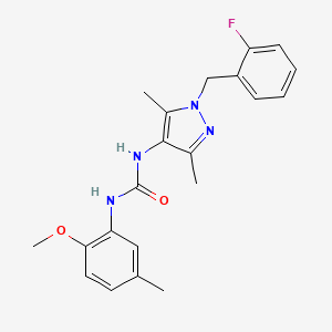 molecular formula C21H23FN4O2 B4666217 N-[1-(2-fluorobenzyl)-3,5-dimethyl-1H-pyrazol-4-yl]-N'-(2-methoxy-5-methylphenyl)urea 