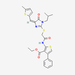 molecular formula C28H29N3O4S3 B4666442 ETHYL 2-{[2-({1-ISOBUTYL-4-[(E)-1-(5-METHYL-2-THIENYL)METHYLIDENE]-5-OXO-4,5-DIHYDRO-1H-IMIDAZOL-2-YL}SULFANYL)ACETYL]AMINO}-4-PHENYL-3-THIOPHENECARBOXYLATE 