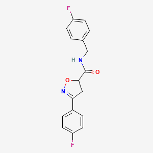 molecular formula C17H14F2N2O2 B4667030 N-(4-fluorobenzyl)-3-(4-fluorophenyl)-4,5-dihydro-1,2-oxazole-5-carboxamide 