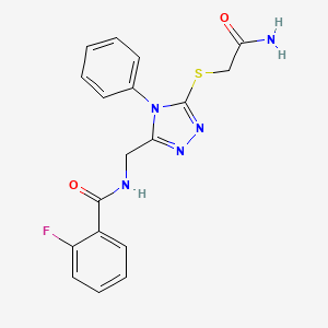 molecular formula C18H16FN5O2S B4667340 N-({5-[(2-amino-2-oxoethyl)sulfanyl]-4-phenyl-4H-1,2,4-triazol-3-yl}methyl)-2-fluorobenzamide 