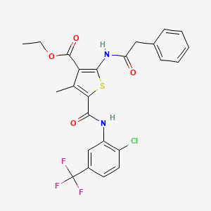 molecular formula C24H20ClF3N2O4S B4667353 ETHYL 5-{[2-CHLORO-5-(TRIFLUOROMETHYL)PHENYL]CARBAMOYL}-4-METHYL-2-(2-PHENYLACETAMIDO)THIOPHENE-3-CARBOXYLATE 