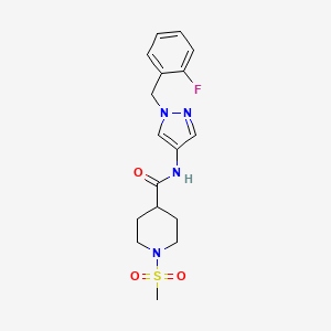 molecular formula C17H21FN4O3S B4667478 N~4~-[1-(2-FLUOROBENZYL)-1H-PYRAZOL-4-YL]-1-(METHYLSULFONYL)-4-PIPERIDINECARBOXAMIDE 
