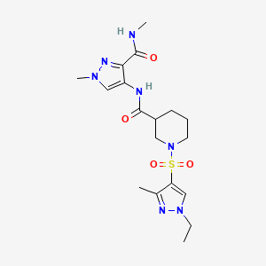 molecular formula C18H27N7O4S B4667665 1-[(1-ETHYL-3-METHYL-1H-PYRAZOL-4-YL)SULFONYL]-N~3~-{1-METHYL-3-[(METHYLAMINO)CARBONYL]-1H-PYRAZOL-4-YL}-3-PIPERIDINECARBOXAMIDE 