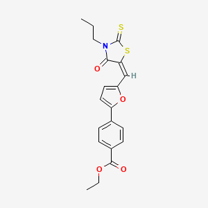molecular formula C20H19NO4S2 B4668415 ETHYL 4-(5-{[(5E)-4-OXO-3-PROPYL-2-SULFANYLIDENE-1,3-THIAZOLIDIN-5-YLIDENE]METHYL}FURAN-2-YL)BENZOATE 