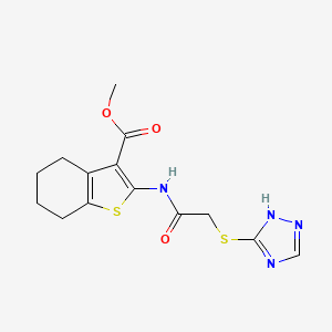 molecular formula C14H16N4O3S2 B4668558 methyl 2-[[2-(1H-1,2,4-triazol-5-ylsulfanyl)acetyl]amino]-4,5,6,7-tetrahydro-1-benzothiophene-3-carboxylate 