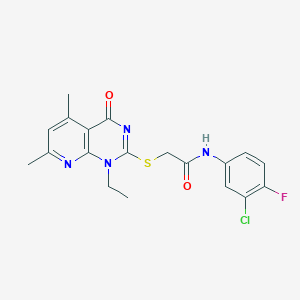 molecular formula C19H18ClFN4O2S B4670160 N-(3-chloro-4-fluorophenyl)-2-[(1-ethyl-5,7-dimethyl-4-oxo-1,4-dihydropyrido[2,3-d]pyrimidin-2-yl)sulfanyl]acetamide 