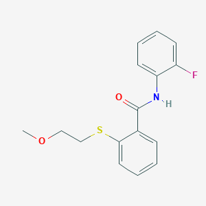 molecular formula C16H16FNO2S B4670502 N-(2-fluorophenyl)-2-[(2-methoxyethyl)sulfanyl]benzamide 