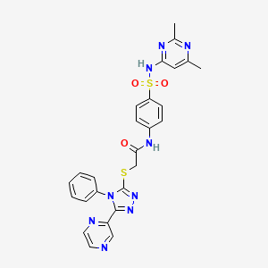 molecular formula C26H23N9O3S2 B4670952 N-[4-[(2,6-dimethylpyrimidin-4-yl)sulfamoyl]phenyl]-2-[(4-phenyl-5-pyrazin-2-yl-1,2,4-triazol-3-yl)sulfanyl]acetamide 
