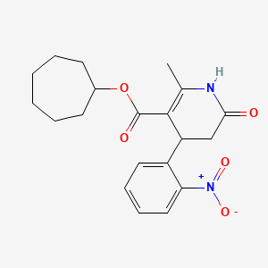 molecular formula C20H24N2O5 B4670963 Cycloheptyl 2-methyl-4-(2-nitrophenyl)-6-oxo-1,4,5,6-tetrahydropyridine-3-carboxylate 