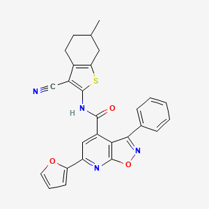 molecular formula C27H20N4O3S B4671360 N-(3-cyano-6-methyl-4,5,6,7-tetrahydro-1-benzothiophen-2-yl)-6-(furan-2-yl)-3-phenyl-[1,2]oxazolo[5,4-b]pyridine-4-carboxamide 
