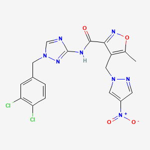 molecular formula C18H14Cl2N8O4 B4671562 N~3~-[1-(3,4-DICHLOROBENZYL)-1H-1,2,4-TRIAZOL-3-YL]-5-METHYL-4-[(4-NITRO-1H-PYRAZOL-1-YL)METHYL]-3-ISOXAZOLECARBOXAMIDE 