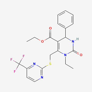 molecular formula C21H21F3N4O3S B4671693 ETHYL 1-ETHYL-2-OXO-4-PHENYL-6-({[4-(TRIFLUOROMETHYL)-2-PYRIMIDINYL]SULFANYL}METHYL)-1,2,3,4-TETRAHYDRO-5-PYRIMIDINECARBOXYLATE 