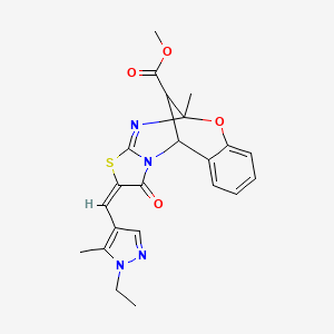 molecular formula C22H22N4O4S B4671773 METHYL 13-[(E)-1-(1-ETHYL-5-METHYL-1H-PYRAZOL-4-YL)METHYLIDENE]-9-METHYL-14-OXO-8-OXA-12-THIA-10,15-DIAZATETRACYCLO[7.6.1.0~2,7~.0~11,15~]HEXADECA-2,4,6,10-TETRAENE-16-CARBOXYLATE 