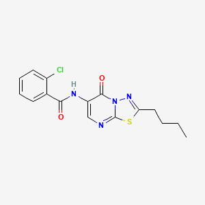 molecular formula C16H15ClN4O2S B4671925 N-{2-BUTYL-5-OXO-5H-[1,3,4]THIADIAZOLO[3,2-A]PYRIMIDIN-6-YL}-2-CHLOROBENZAMIDE 