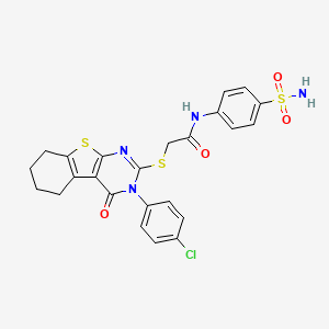 molecular formula C24H21ClN4O4S3 B4672005 N-[4-(AMINOSULFONYL)PHENYL]-2-{[3-(4-CHLOROPHENYL)-4-OXO-3,4,5,6,7,8-HEXAHYDRO[1]BENZOTHIENO[2,3-D]PYRIMIDIN-2-YL]SULFANYL}ACETAMIDE 