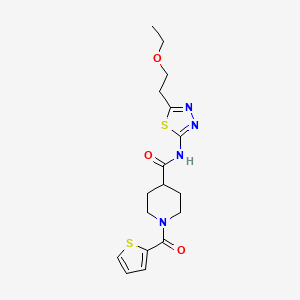 molecular formula C17H22N4O3S2 B4672341 N-[5-(2-ethoxyethyl)-1,3,4-thiadiazol-2-yl]-1-(thiophene-2-carbonyl)piperidine-4-carboxamide 