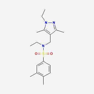 molecular formula C18H27N3O2S B4672997 N-ETHYL-N-[(1-ETHYL-3,5-DIMETHYL-1H-PYRAZOL-4-YL)METHYL]-3,4-DIMETHYL-1-BENZENESULFONAMIDE 