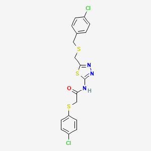 molecular formula C18H15Cl2N3OS3 B4673100 N-[5-[(4-chlorophenyl)methylsulfanylmethyl]-1,3,4-thiadiazol-2-yl]-2-(4-chlorophenyl)sulfanylacetamide 