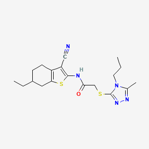 molecular formula C19H25N5OS2 B4673813 N-(3-cyano-6-ethyl-4,5,6,7-tetrahydro-1-benzothiophen-2-yl)-2-[(5-methyl-4-propyl-4H-1,2,4-triazol-3-yl)sulfanyl]acetamide 